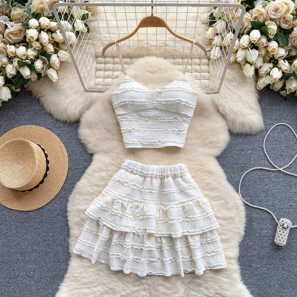 Camisole&Ruffled Skirt Lace 2Pcs