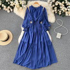 Vintage Ruffle-trimmed Pleated Dress