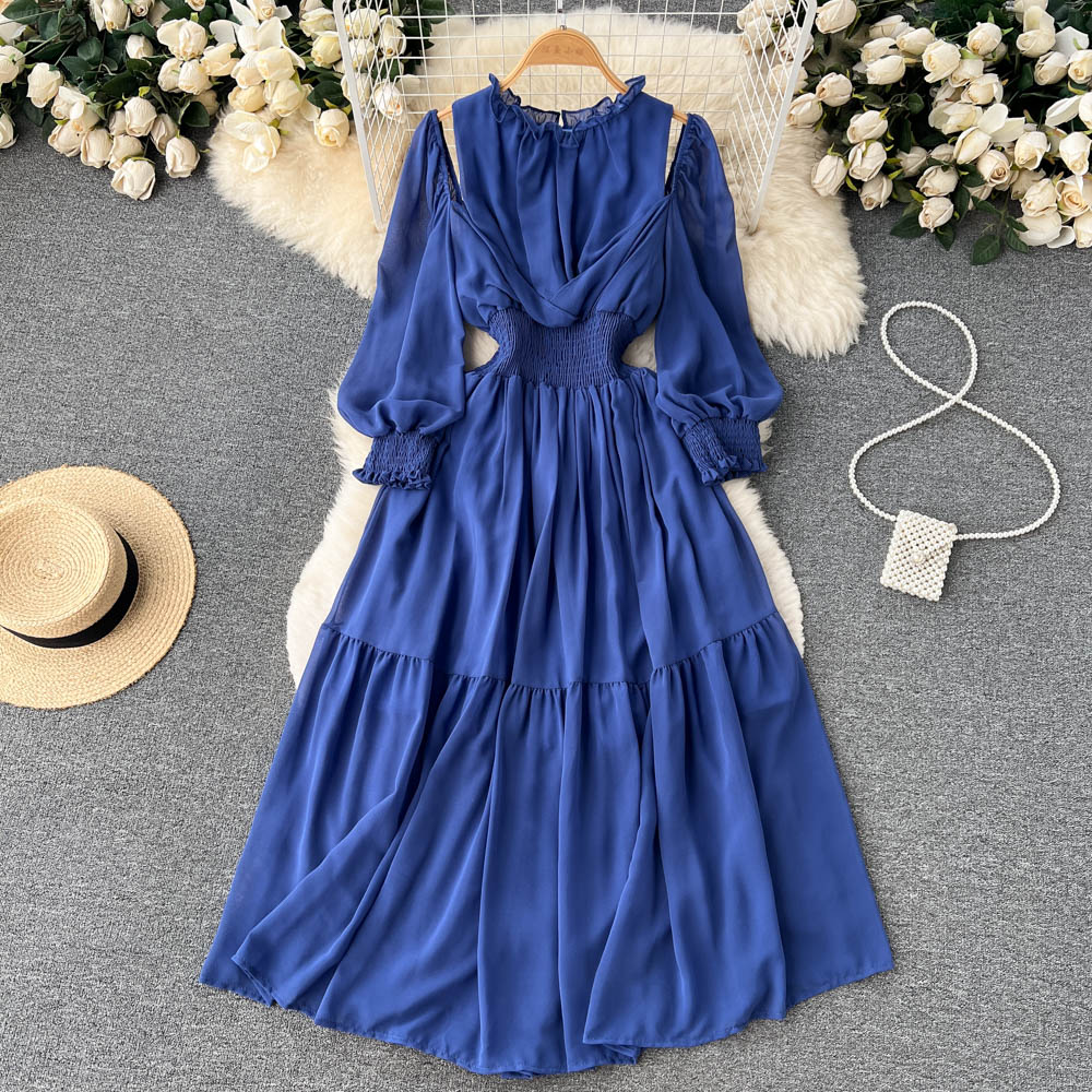Vintage Ruffle-trimmed Pleated Dress