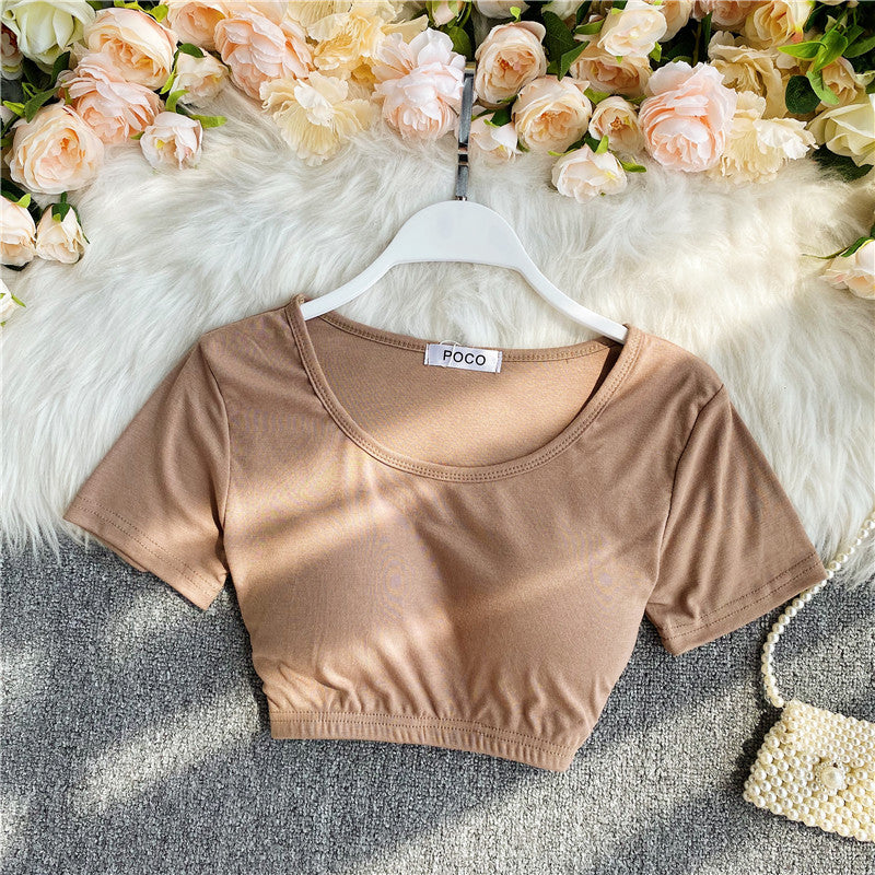 Solid Color T-shirt With Waistband And Chest Pad