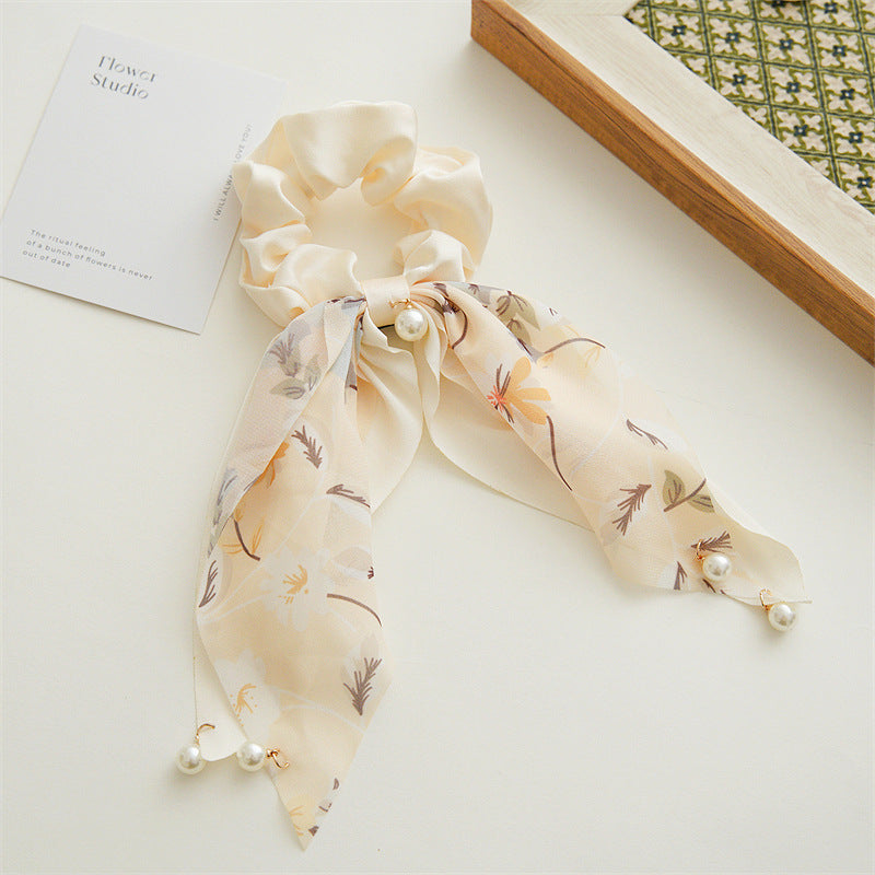 Pearl Studded Floral Hair Ribbon