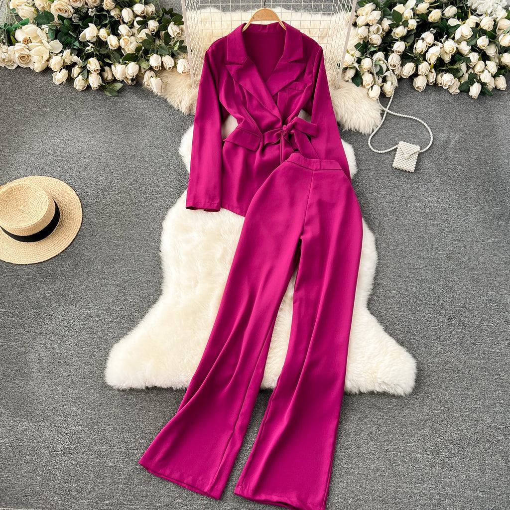 Blazer&Trousers Solid Color 2Pcs