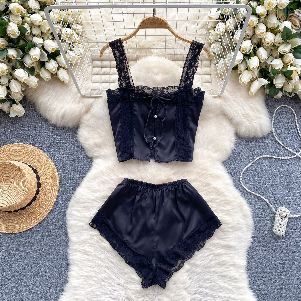 High-end Lace Camisole&Shorts Lingerie 2Pcs