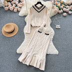 Twist-knitting Sweater&Fishtail Skirt 2Pcs