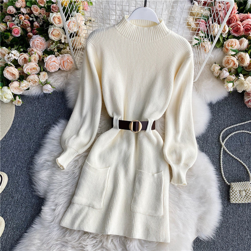 Turtleneck Long Sleeve Knitted Sweater Dress