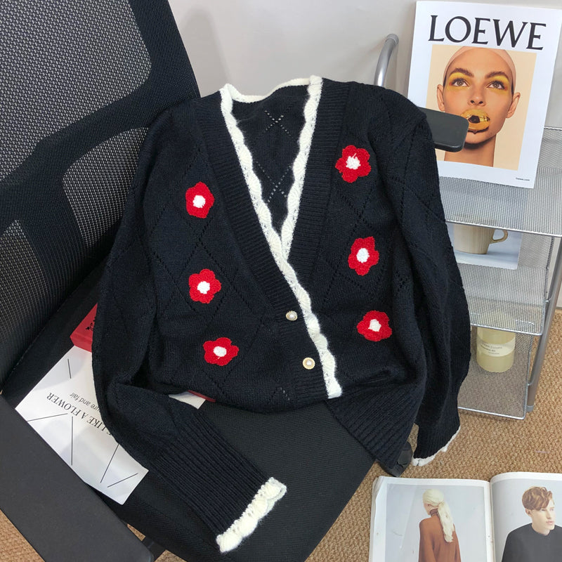Niche Diamond Check Pattern Short Cardigan