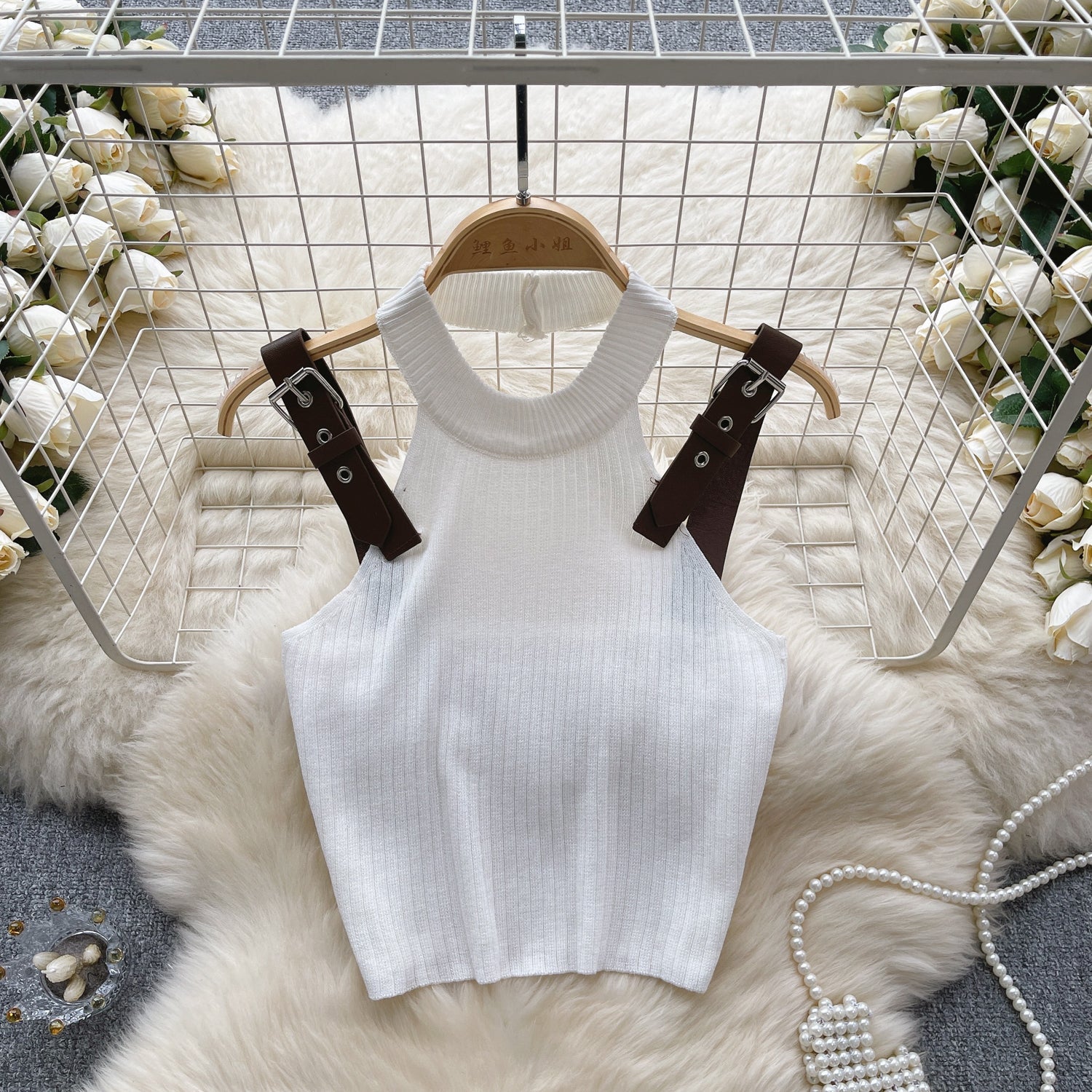 Patchwork Strap Backless Knitted Camisole