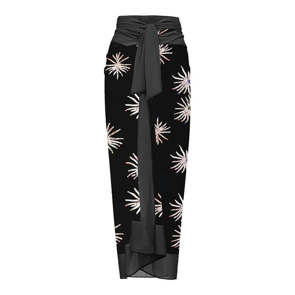 Vintage Printed Slip Swimsuit&Wrap Skirt