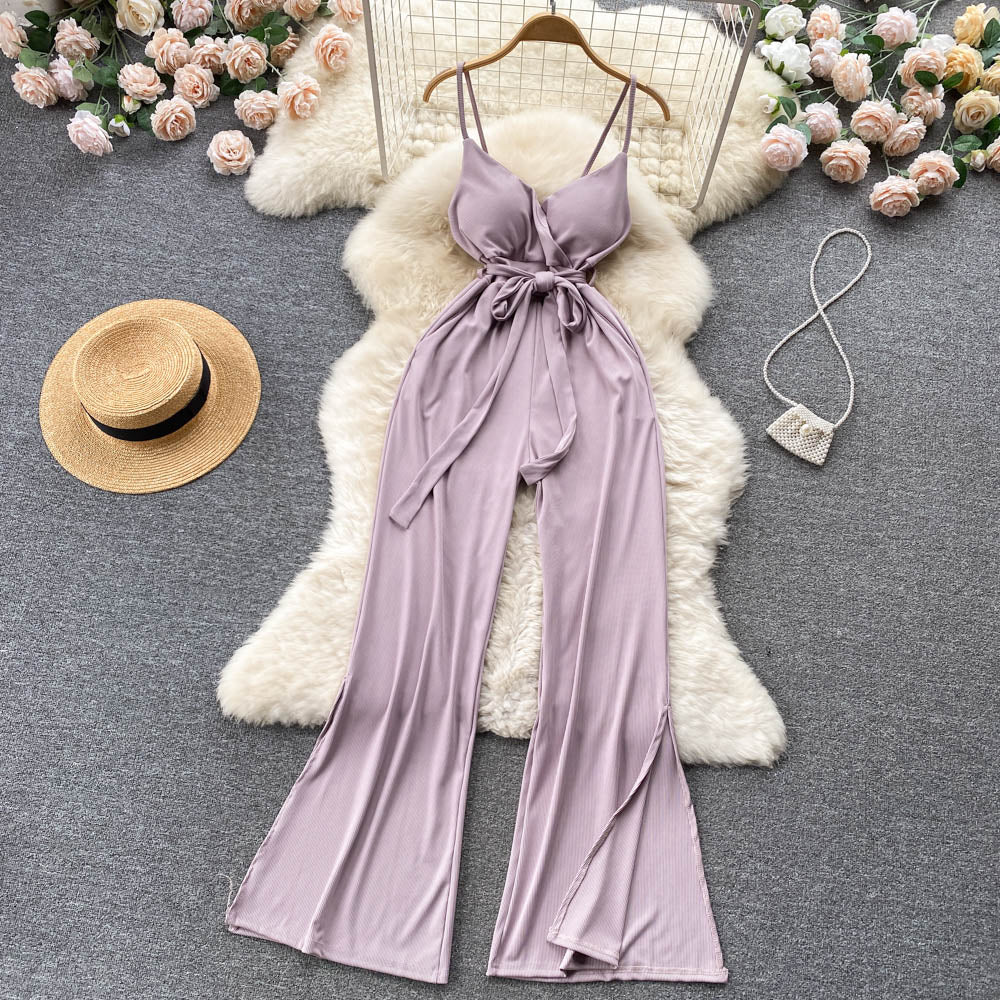 Lace-up Waist Slimming Camisole Jumpsuit