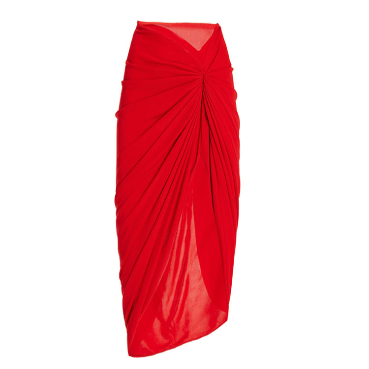 Solid Color Off-shoulder Swimwear&Knotted Skirt
