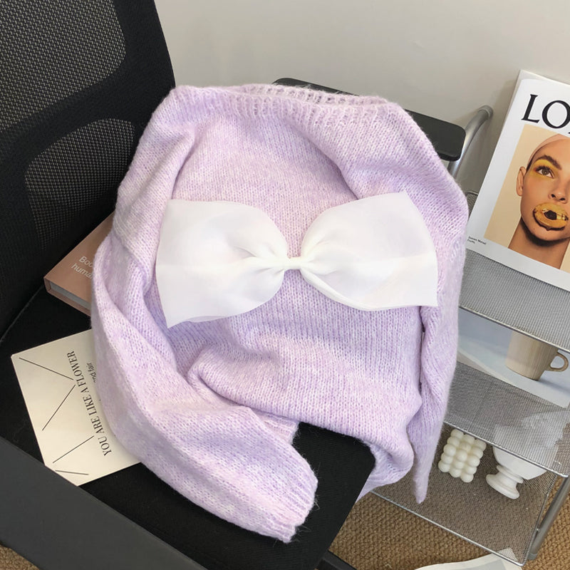 Bow Tie Decorated Off-the-shoulder Sweater
