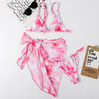 Leopard Print Tie-dye Mesh 3Pcs Bikini