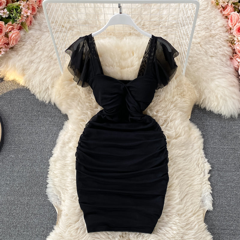 Square Neck Short Sleeve Hip Pack Dress