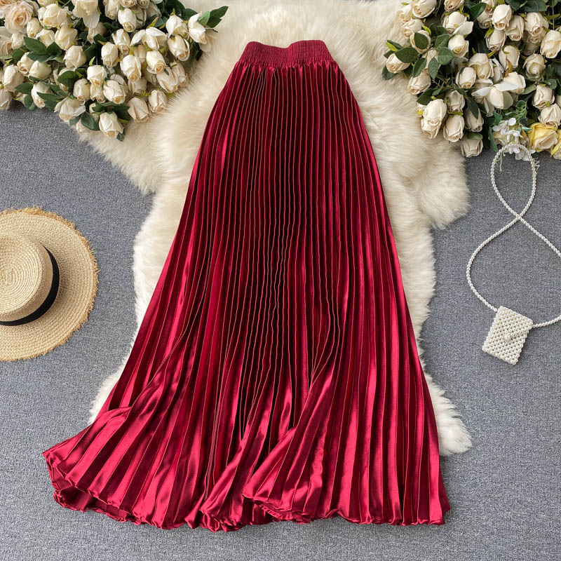 Pressed Pleated Mid-length A-line Skirt