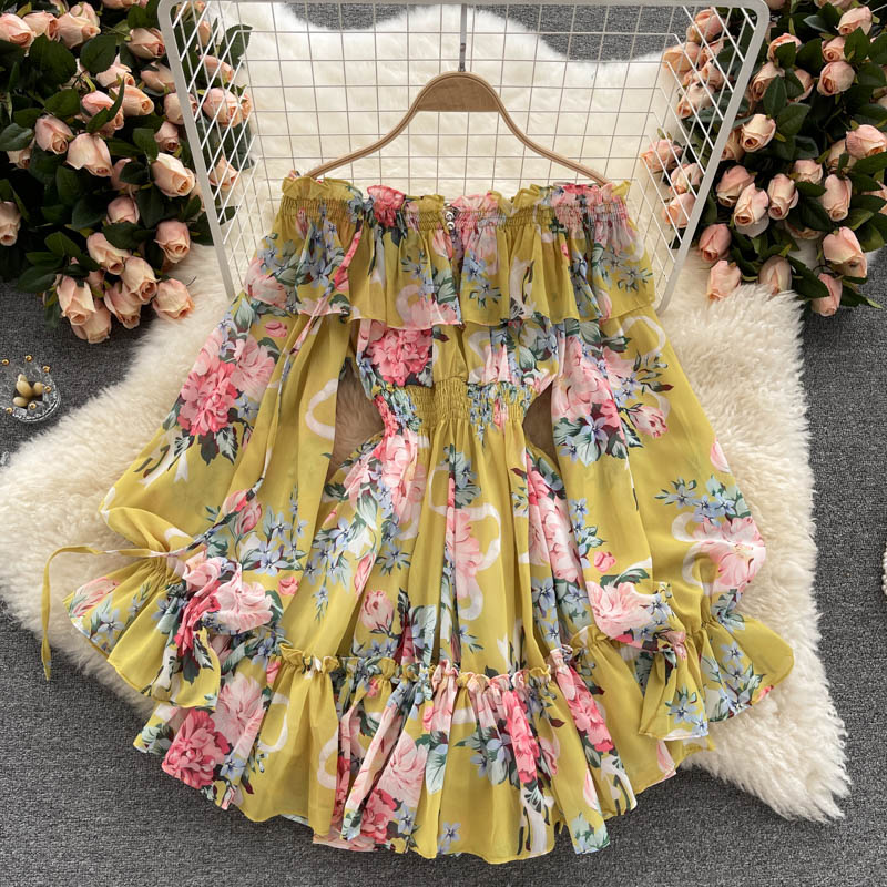 Chiffon Print Puff Sleeves Jumpsuit