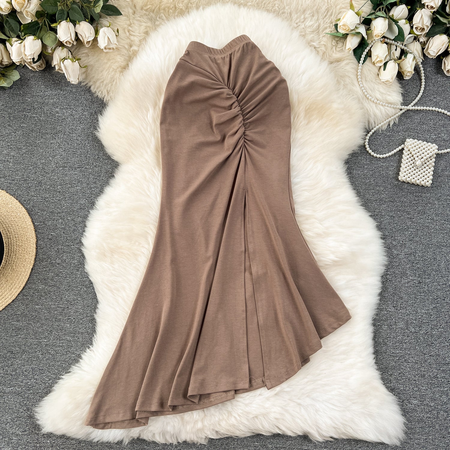 Solid Color Hip-wrapping Fishtail Skirt
