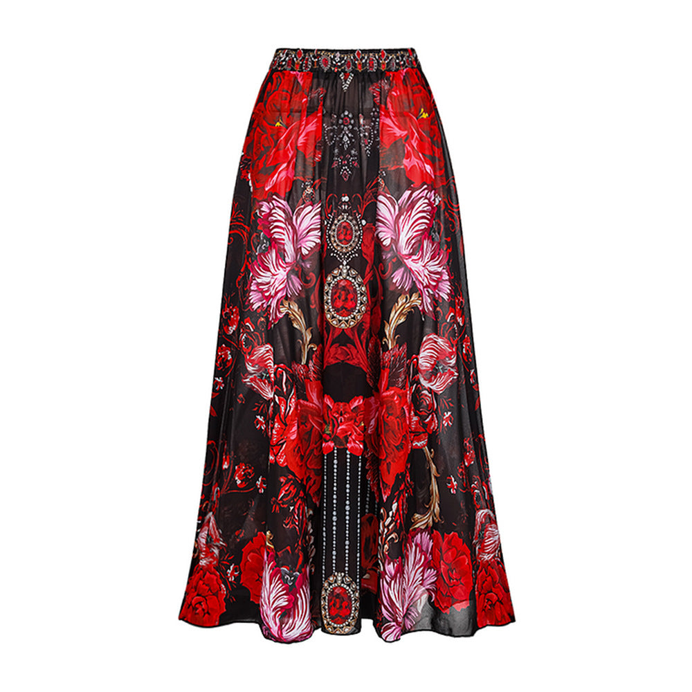 Floral Bow-tie One-piece Swimwear&Printed Skirt