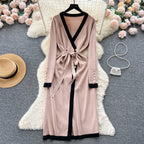Color Blocking Knitted Cardigan Dress