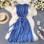 Hollow Crew Neck Sleeveless Tank Dress