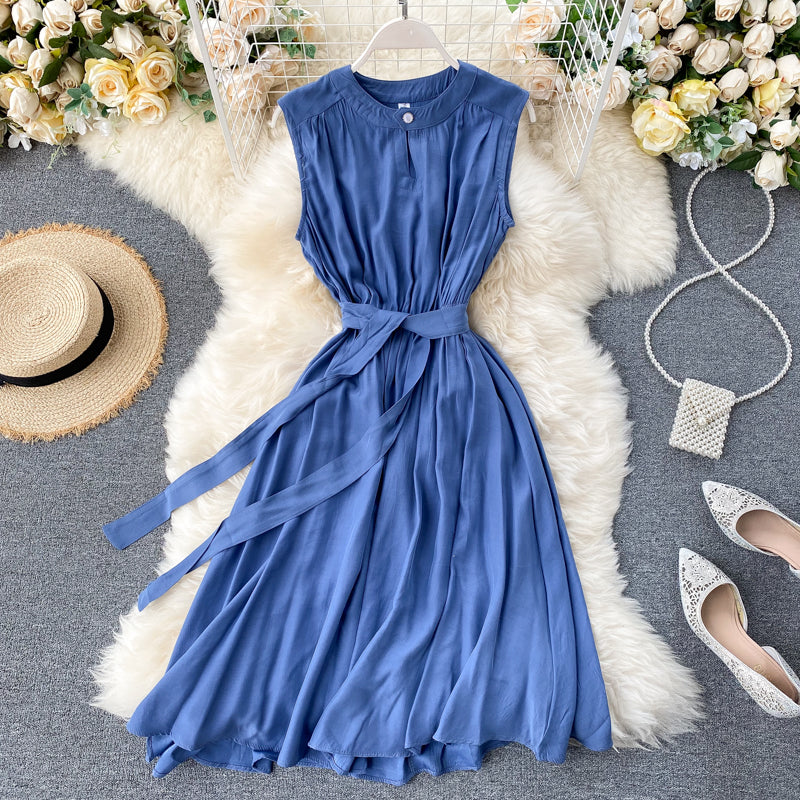 Hollow Crew Neck Sleeveless Tank Dress