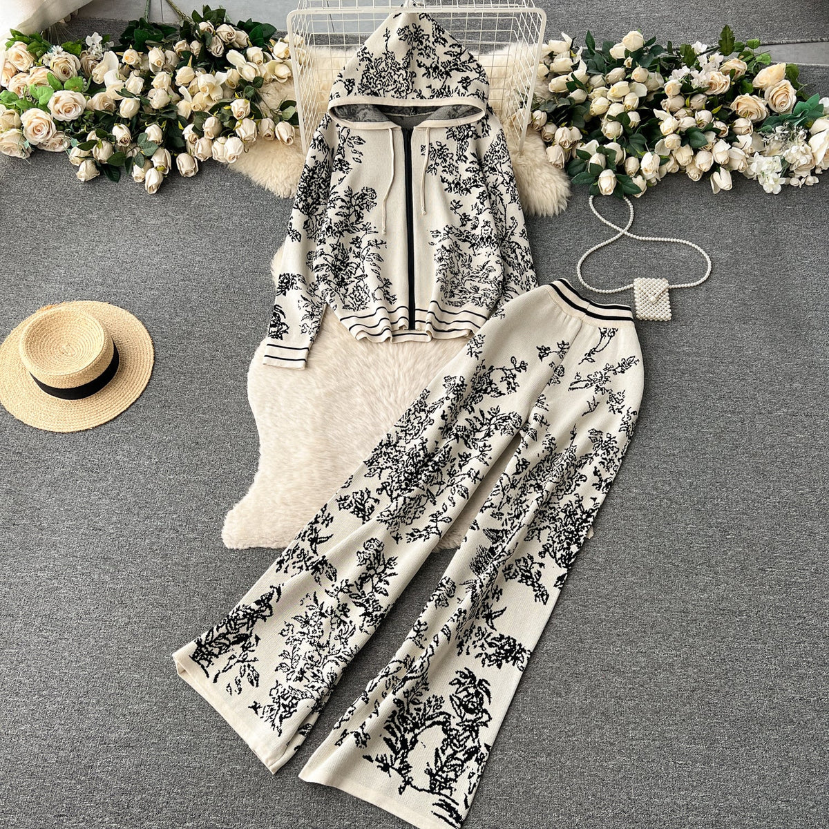 Printed Hoodie&Trousers Sportswear 2Pcs