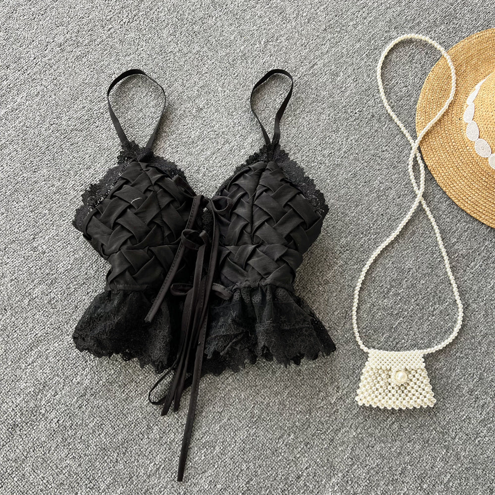 Lace V-Neck Tie Tank Top