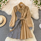 Tweed Panel Plaid Fake Two Piece Dress