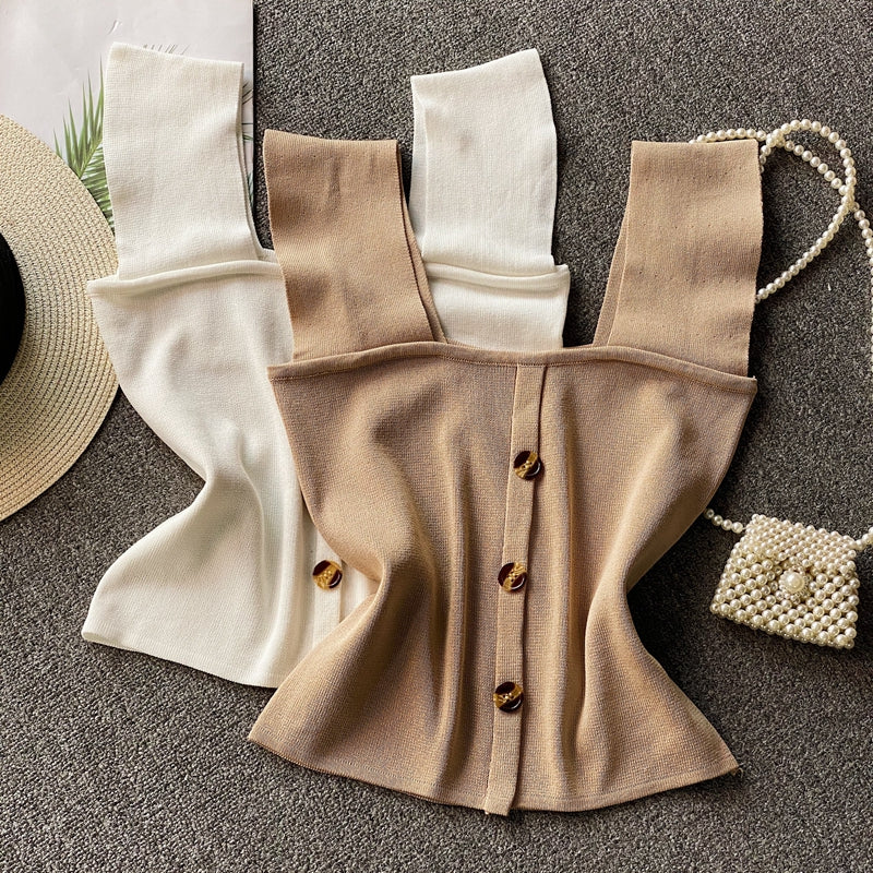 Thin Sleeveless Knit Top With Wide Straps