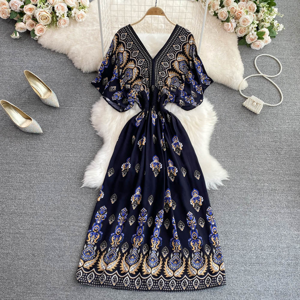 V-neck Batwing Sleeve A-line Maxi Dress