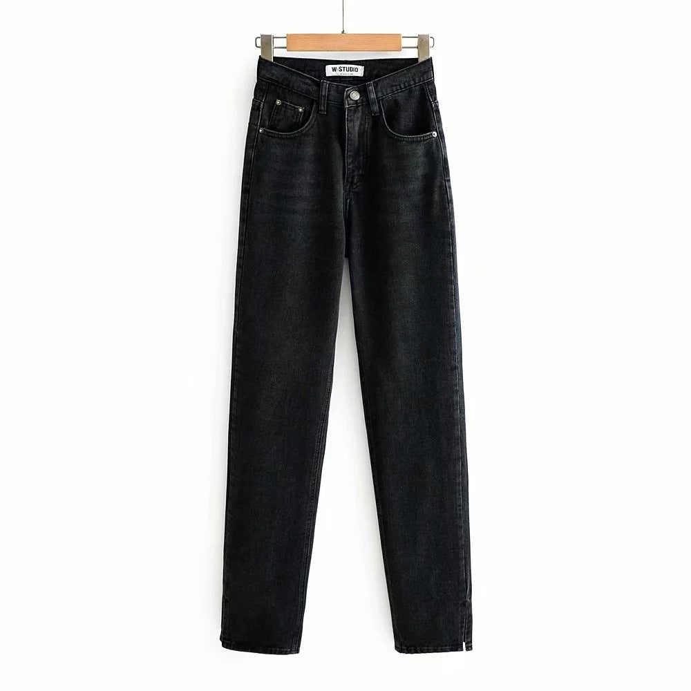 Slit Straight Leg Jeans