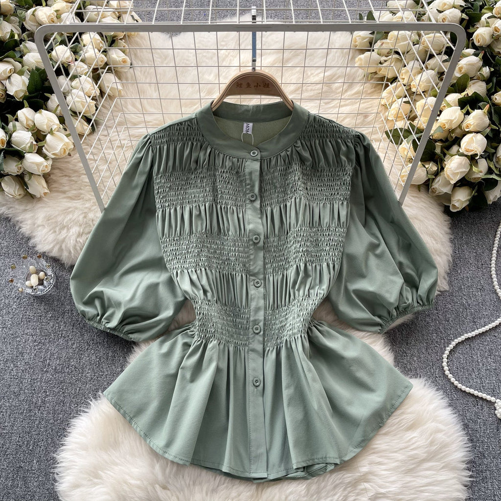 Niche Puffy Sleeve Pleated Shirt