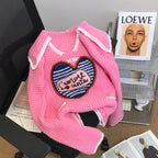 Navy Collar Heart Pattern Knitted Sweater