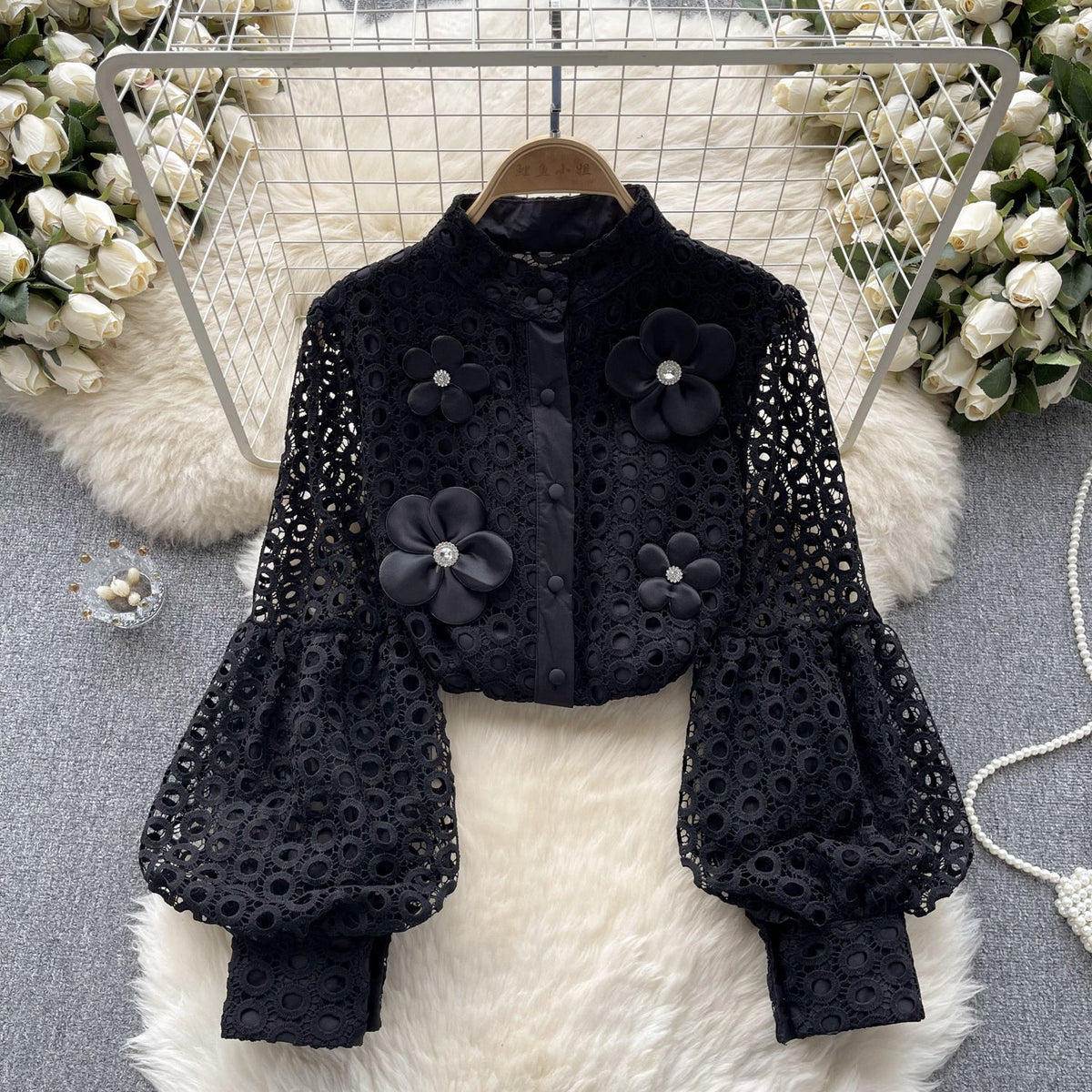 3d Floral Water-soluble Lace Blouse