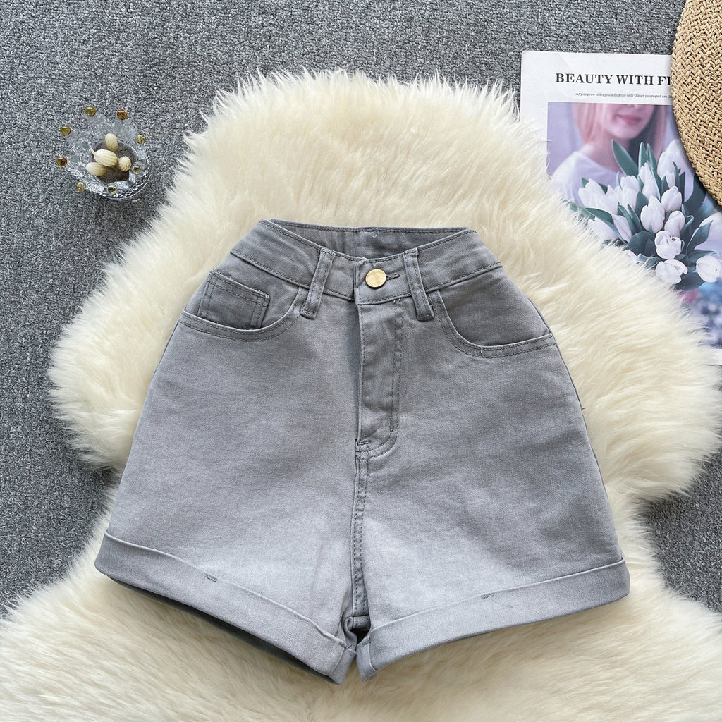 Vintage High-waist Hemming Denim Shorts