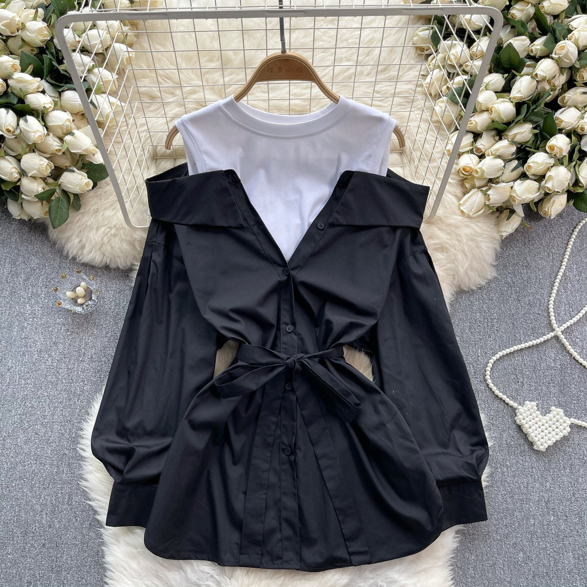 Niche Faux Two-pieces Patchwork Top