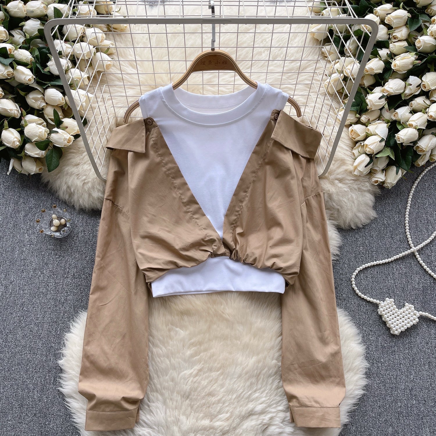 Faux Two-pieces Color Blocking Patchwork Top