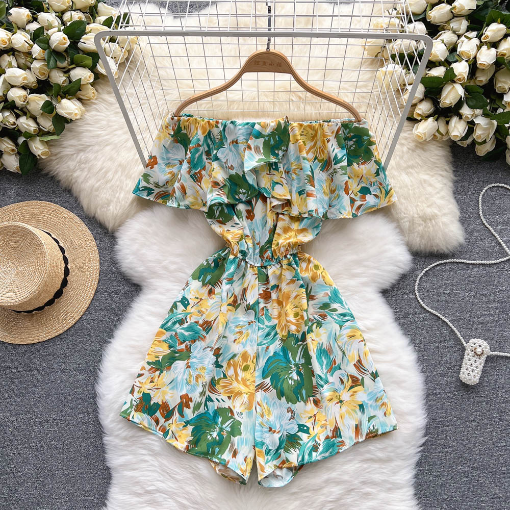Strapless Floral Ruffled Jumpsuits