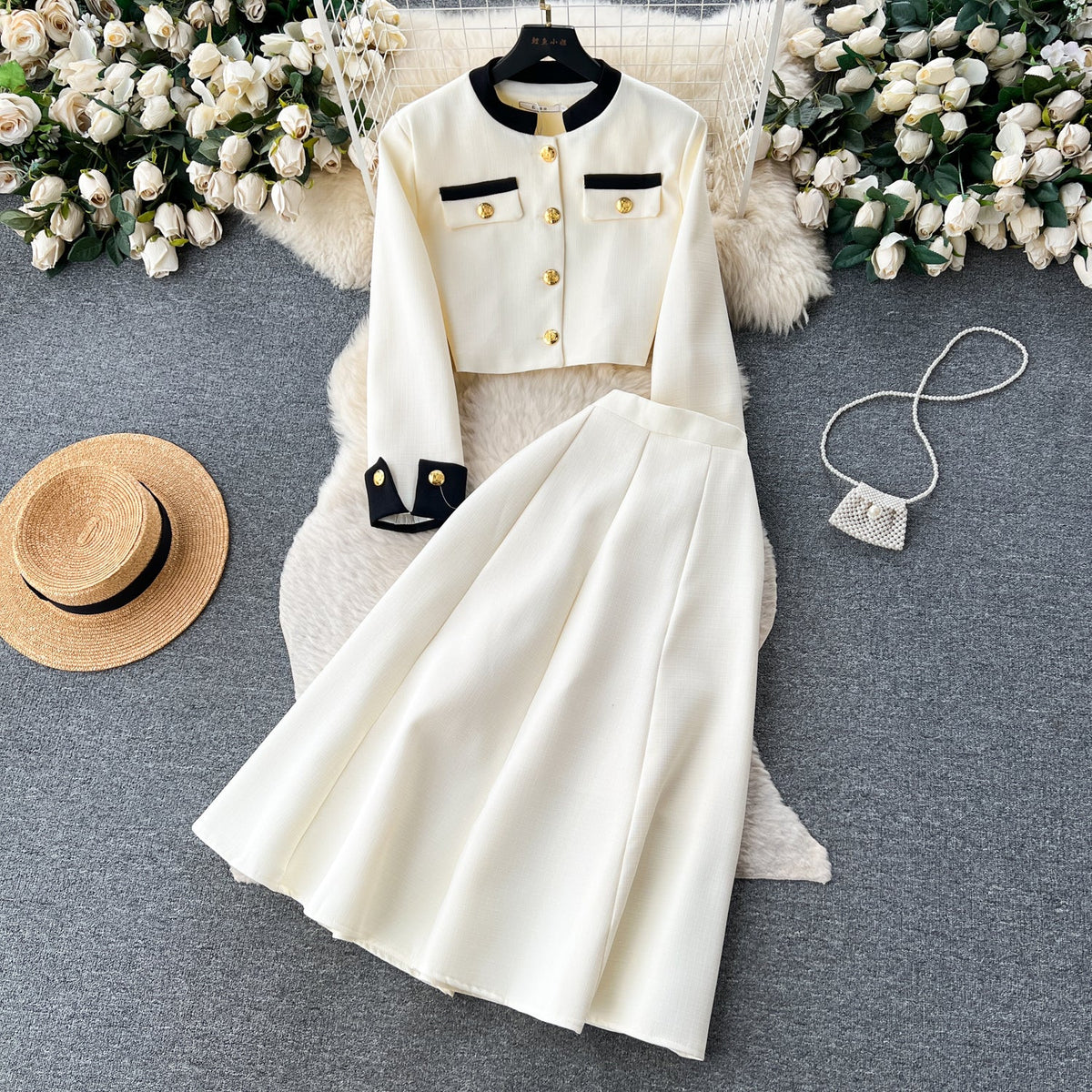 Round Neck Blazer&Skirt Elegant 2Pcs