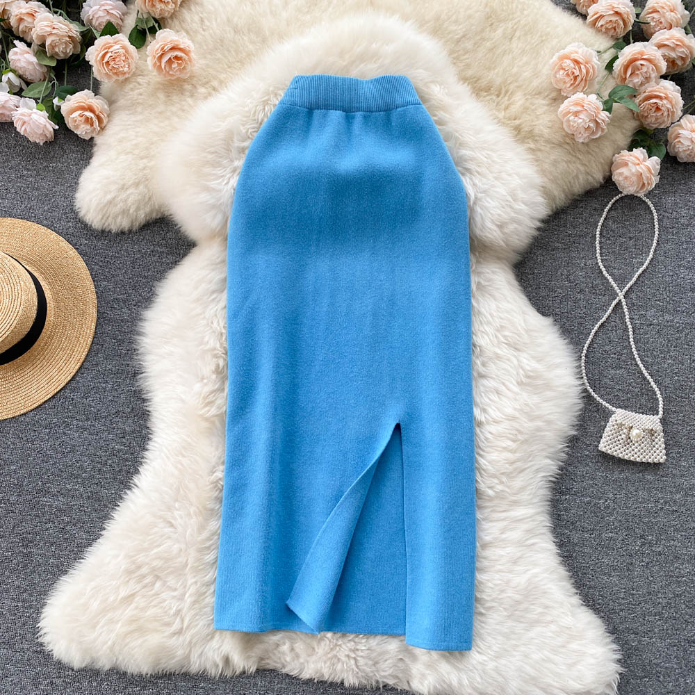 Solid Color Stretchy Knitted Skirt
