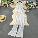 Crochet Sleeveless Cardigan&Trousers Knitted 2Pcs
