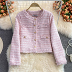 French Vintage Round Neck Braided Tweed Jacket