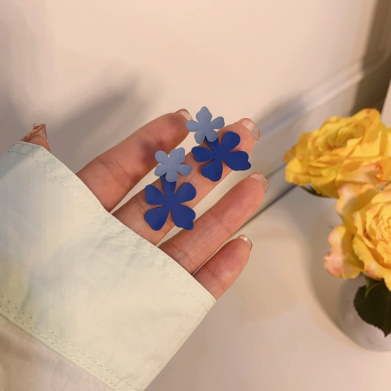 Silver Needle Klein Blue Stud Earrings
