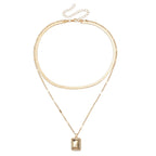 Imitation Gemstone Pendant Double-layer Necklace