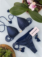 Solid Special Fabric Tassel Bikini
