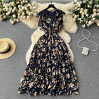 Vintage V-neck Sleeveless Floral Dress