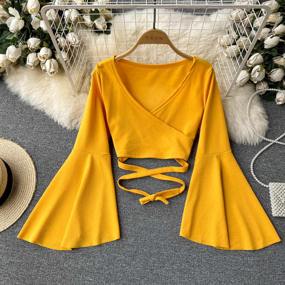 Drawstring V-neck Long-sleeve Top