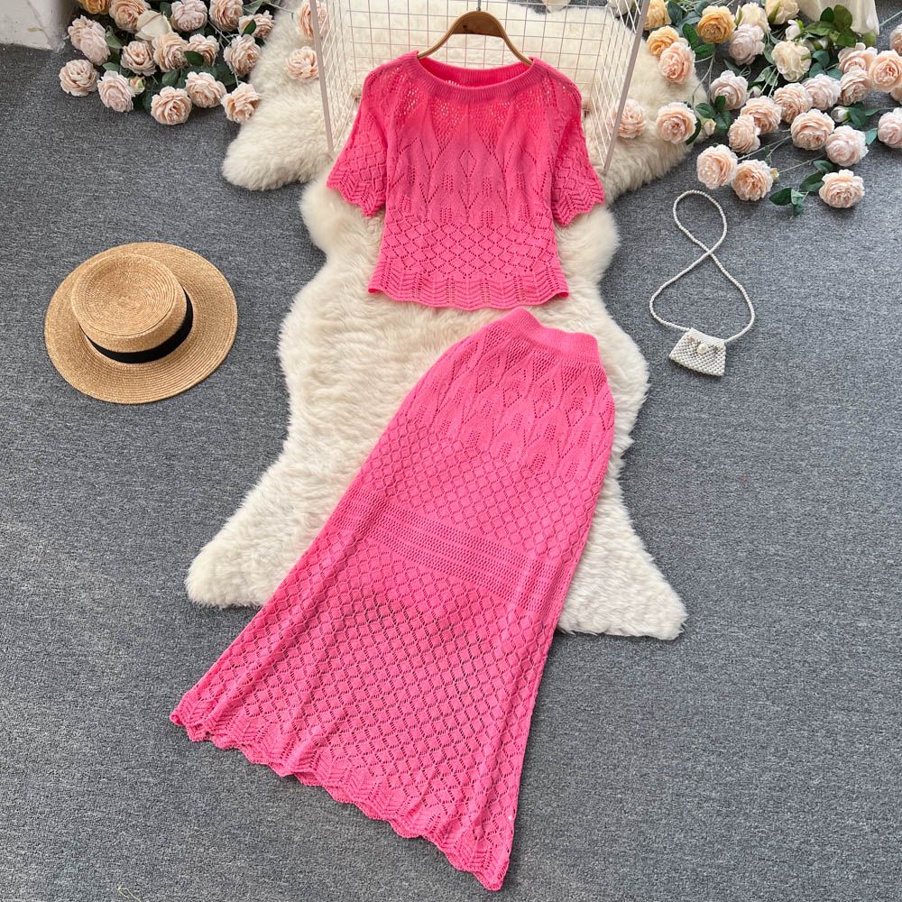 Crochet Top&Fishtail Skirt 2Pcs Set