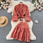 Hollowed Shirt&Skirt Chic 2Pcs Set