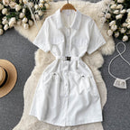 Chic Solid Color Shirt Dress