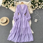 Courtly Lace Trim Single-breasted Dress